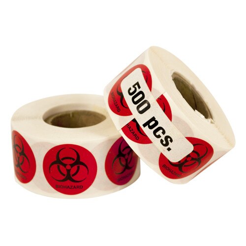 Red Biohazard Labels 1 Inch circle