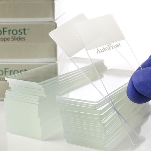 Closeup of AutoFrost® Microscope Slides, Clipped Corner