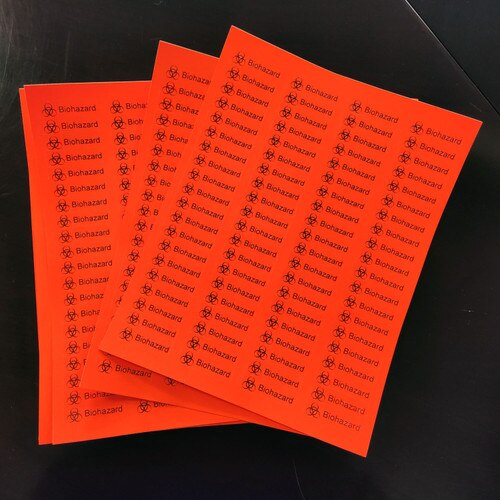 Biohazard Label Sheets, Fluorescent Red, 80 Per